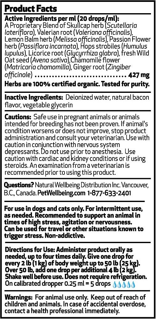 Pet Wellbeing Stress Gold Bacon Flavored Liquid Calming Supplement for Dogs and Cats