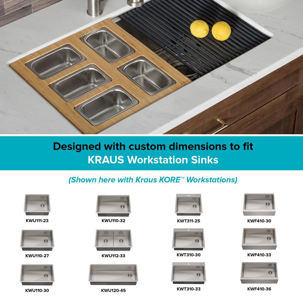 KRAUS 16.75 in. Workstation Kitchen Sink Composite Serving Board Set with Rectangular Stainless Steel Bowls KSC-1005BB