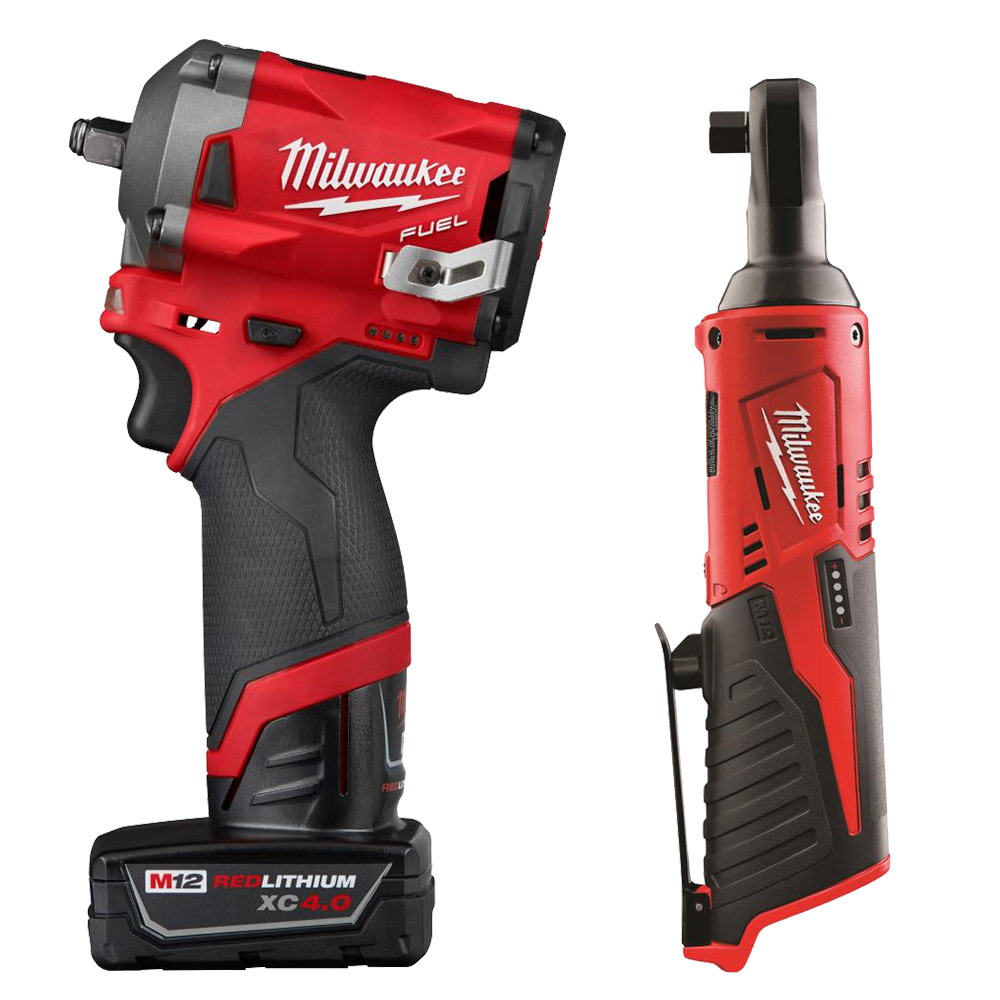 Milwaukee M12 FUEL Stubby 3/8In Impact Wrench M12 3/8In Ratchet Bundle Kit 2554-22-2457-20 from Milwaukee