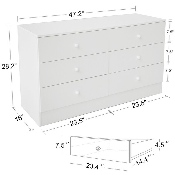 Chest of Drawers Wood Storage Cabinet with 6 Drawers-White - - 34536001