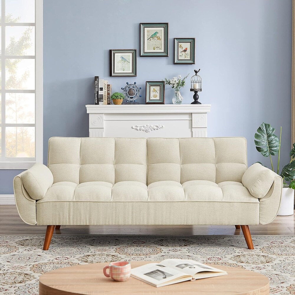 75.39 IN. Futon Sofa Bed  Convertible Upholstered Couch Sleeper with Reclining Sleeper Split Tufted Back