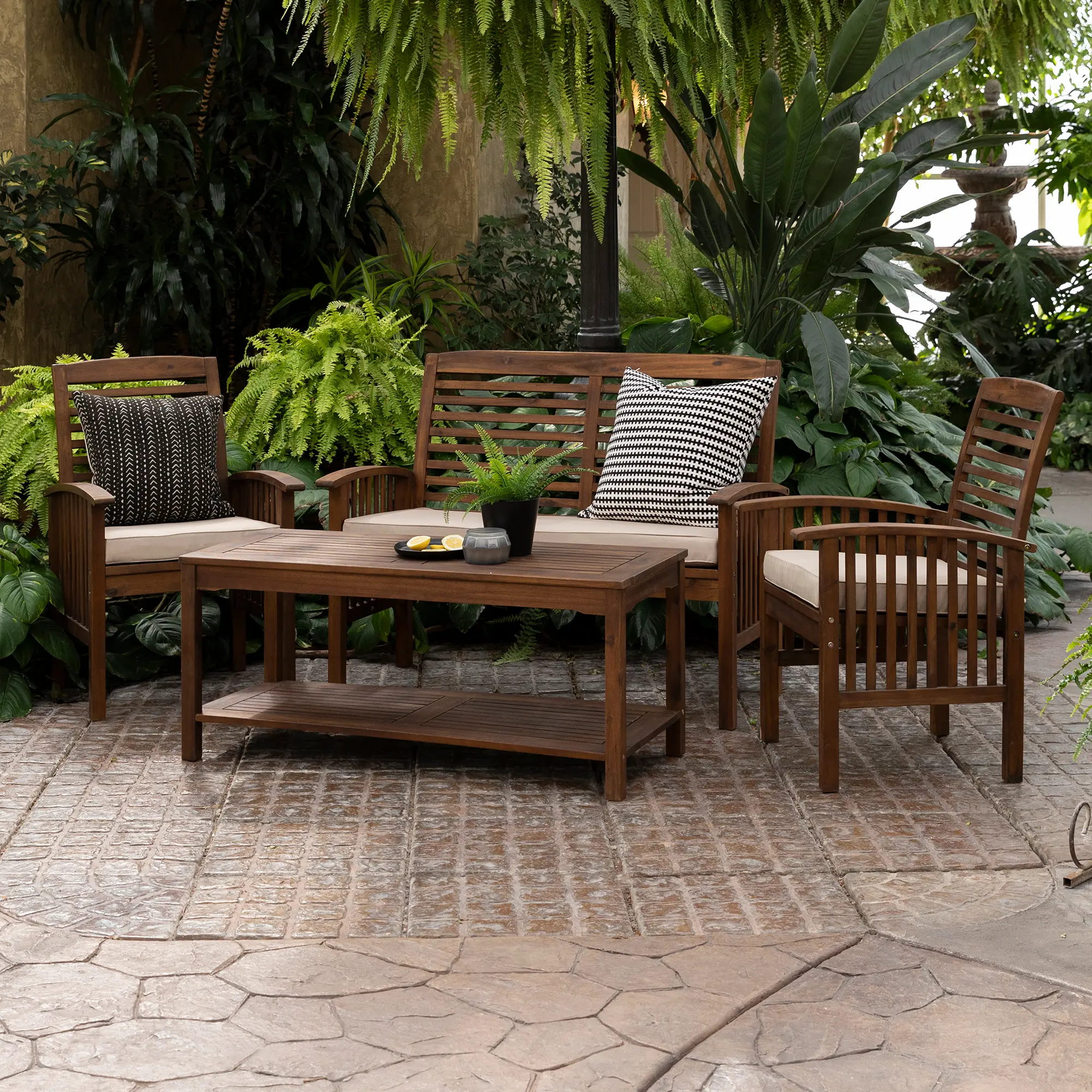 Dark Brown 4 Piece Patio Conversation Set - Walker Edison