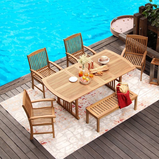 Cambridge Casual 6pc Auburn Teak Outdoor Patio Dining Furniture Set