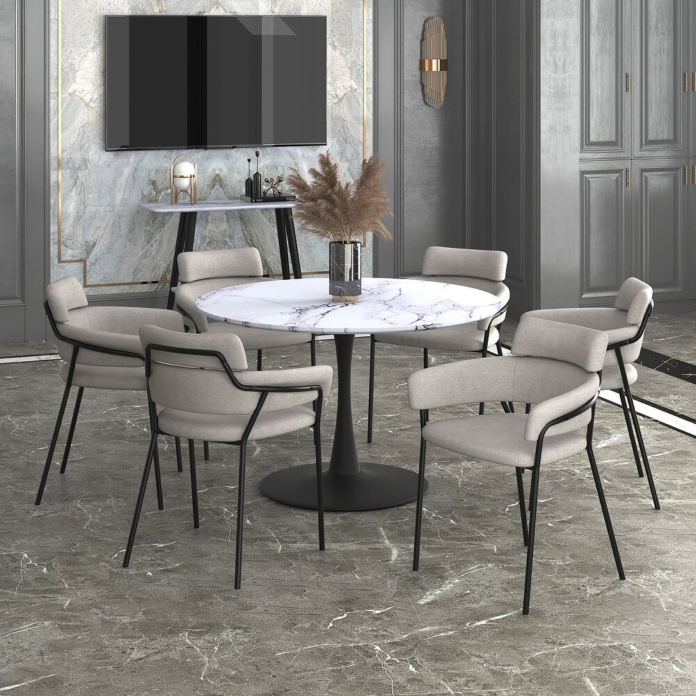 7pc Contemporary Dining Set   Faux Marble and Black Table and Grey Chair