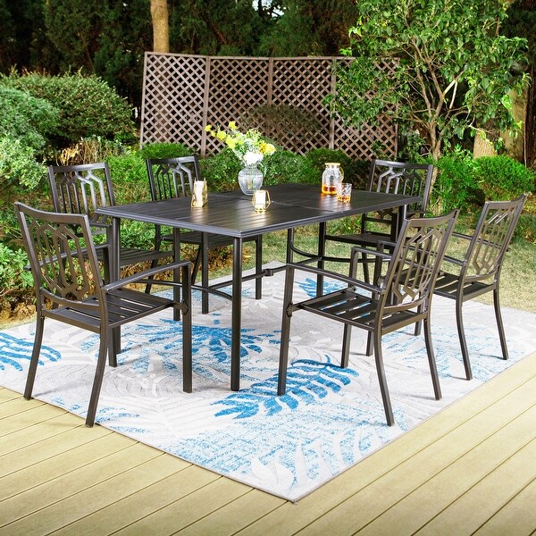 MAISON ARTS 7Piece Metal Patio Dining Set With 1 Rectangular Table and 6 Stackable Dining Chairs