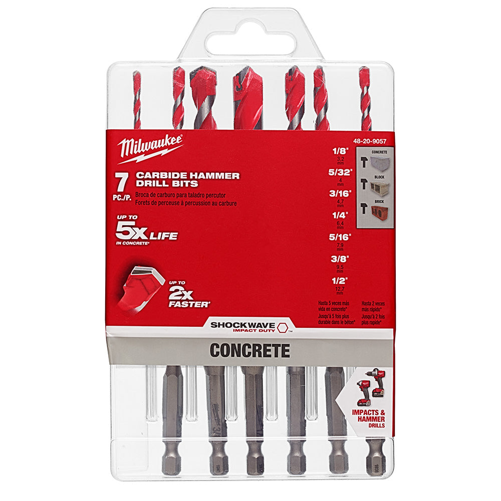 Milwaukee 48-20-9057 7Pc Large SHOCKWAVE? Carbide Hammer Drill Bit Kit