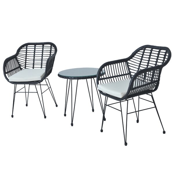 3 Pieces Patio Rattan Conversation Set with Coffee Side Table