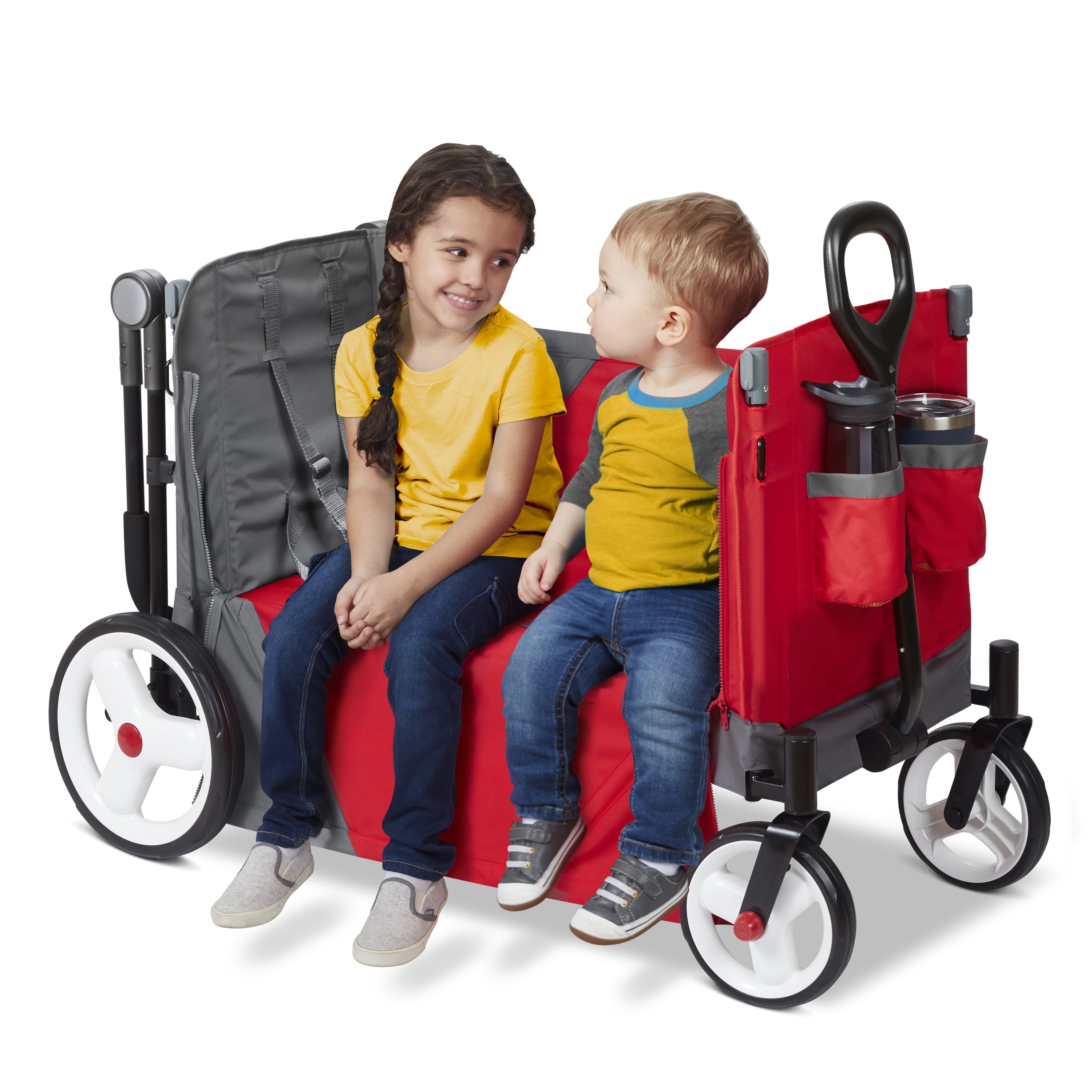 Radio Flyer, Discovery Stroll 'N Wagon with Canopies, Folding Wagon, Gray and Red