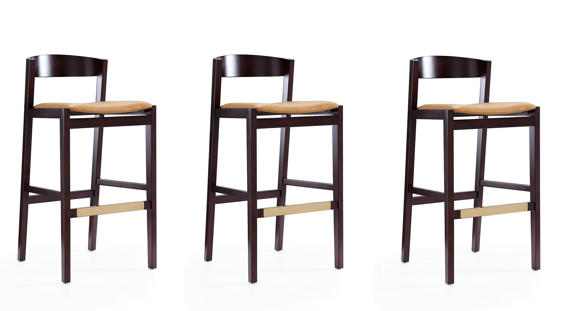 Manhattan Comfort Klismos 40.75 in. Camel and Dark Walnut Beech Wood Barstool (Set of 3)