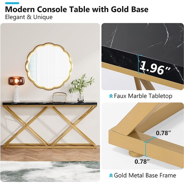 55-Inch Gold Console Table for Living Room， Entryway， Hallway