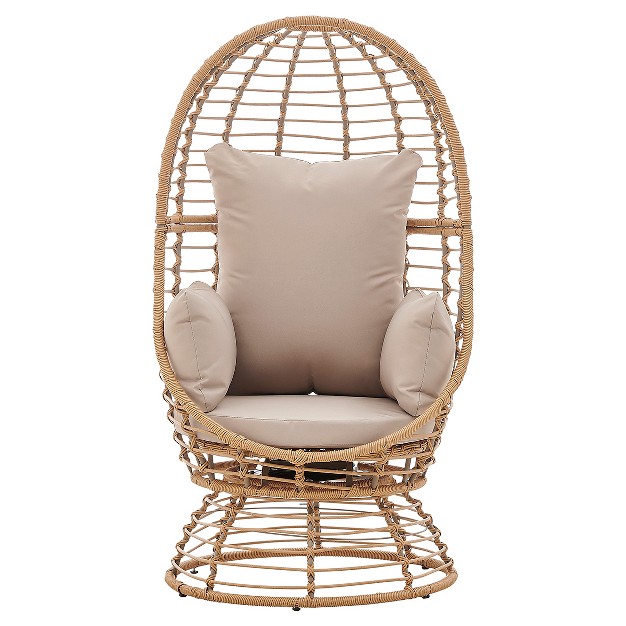 Barton Outdoor Rattan Wicker Swivel Basket Egg Chair Lounge Chair With Cushion Beige