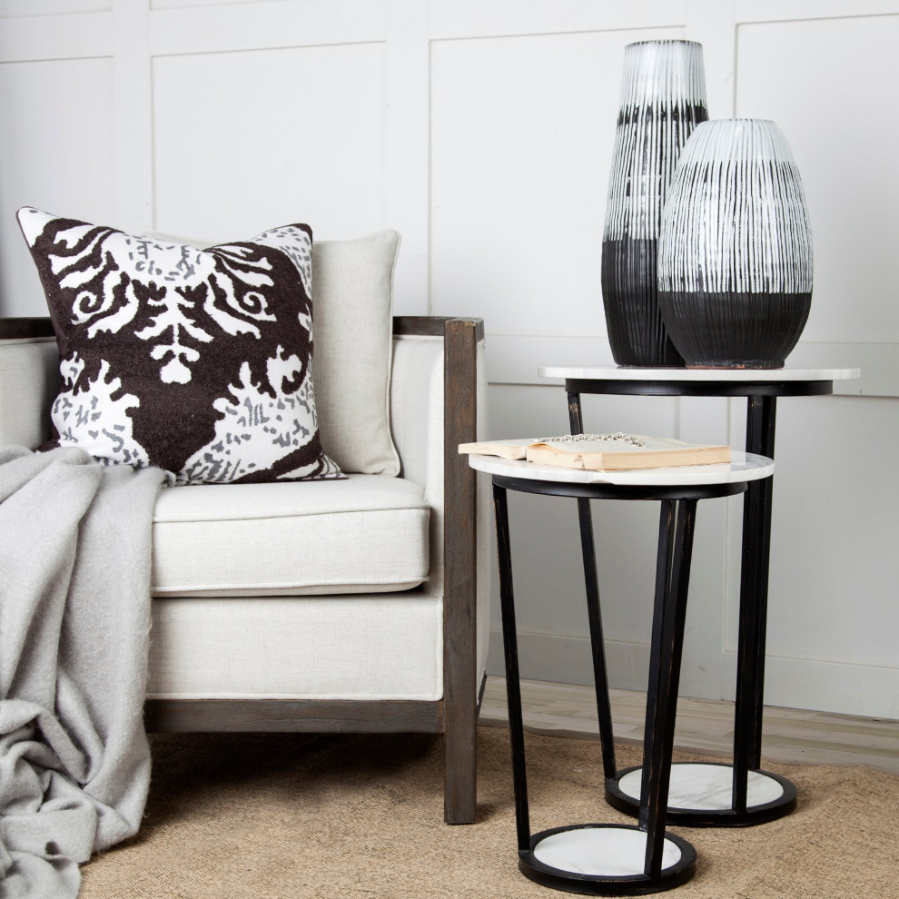 HomeRoots 18 quotRound White Marble Top Accent Table With Black Metal Frame   Transitional   Side Tables And End Tables   by VirVentures  Houzz