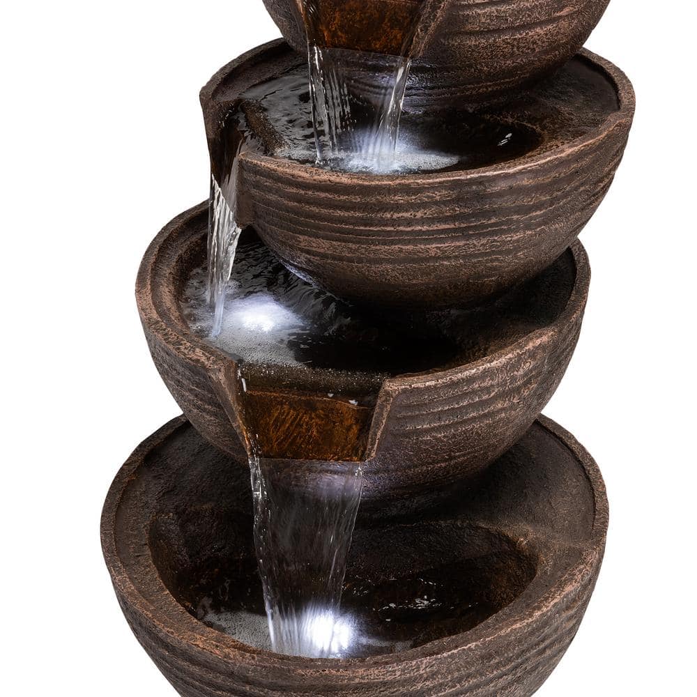 Alpine Corporation 34 in. Tall Outdoor 5-Tier Modern Bowl Cascading Waterfall Fountain with LED Lights TZL101