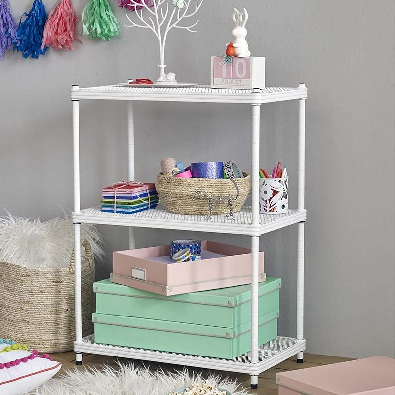 Design Ideas Meshworks 3 Tier Full-size Metal Storage Shelving Unit Rack， White