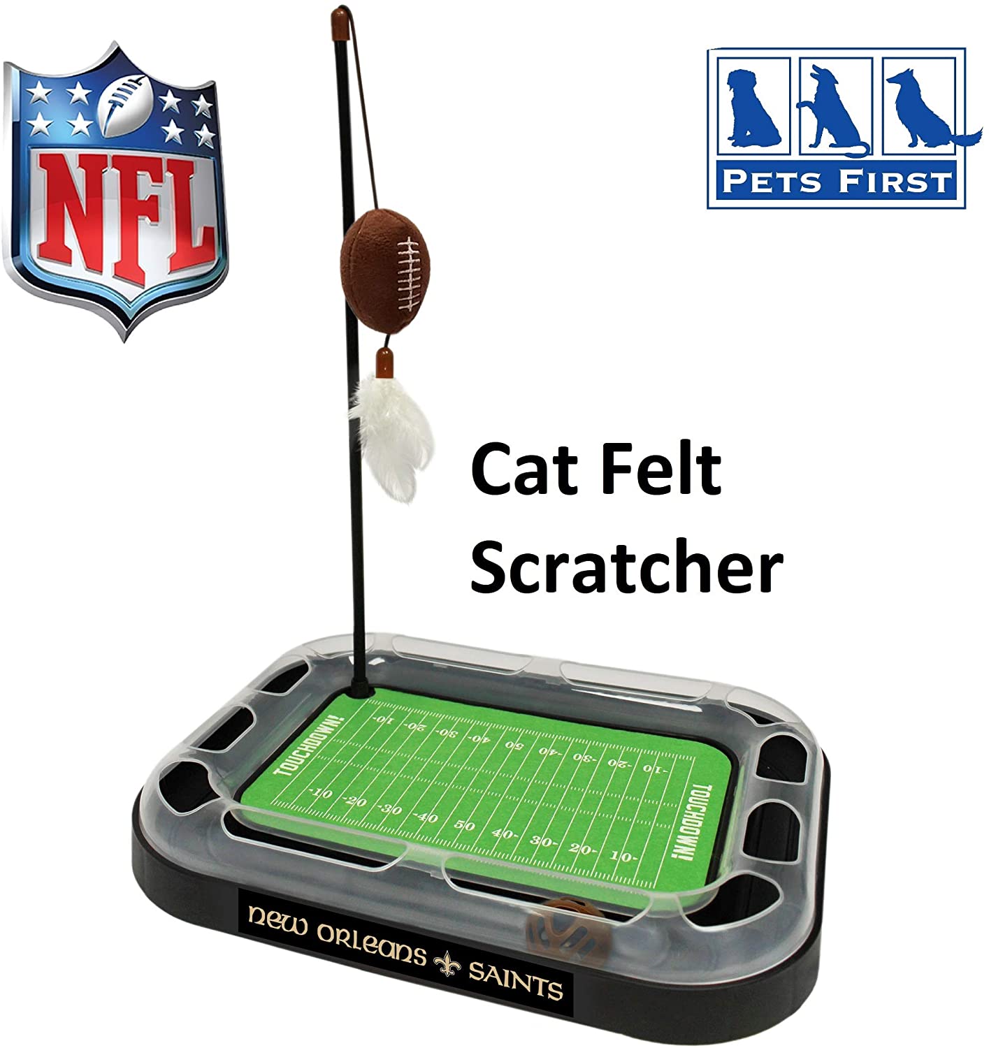 NFL New Orleans Saints CAT Scratcher Toy with Catnip Plush and Feather Cat and Kitty Toy