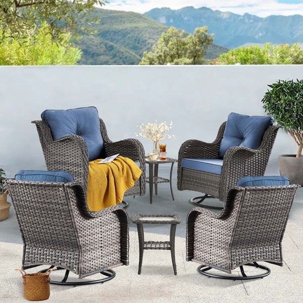 Rattan Patio Furniture Conversation Seating 360° High Back Swivel Chairs+Storage Ottomans，Cushions Included🎁