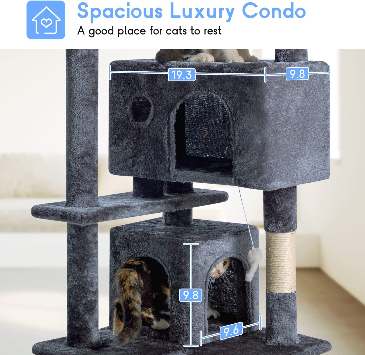 BestPet 54in Multi-Level Cat Tree Tower with Cat Scratching Post Stand House Furniture Kitty Activity Tree，Gray