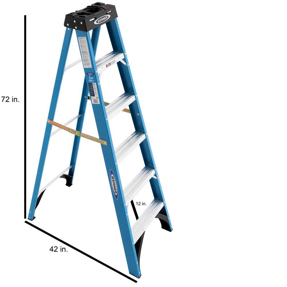 Werner 6 ft. Fiberglass Step Ladder with 250 lb. Load Capacity Type I Duty Rating FS106