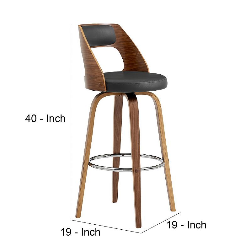 Swivel Bar Stool with Open Design Wooden Back， Gray