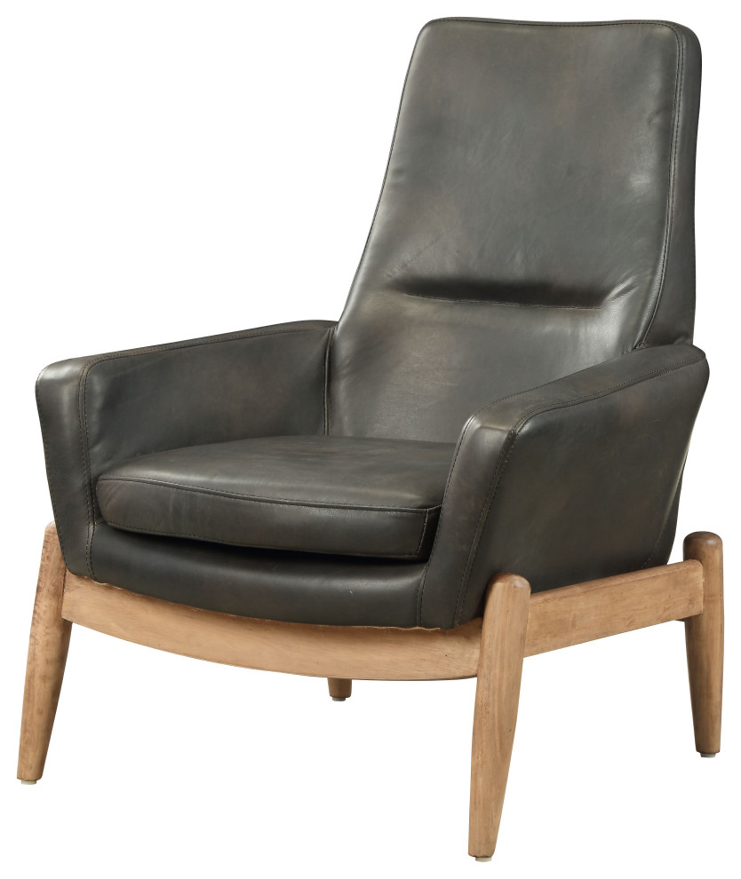 30 quotx33 quotx40 quotBlack Top Grain Leather Accent Chair   Midcentury   Armchairs And Accent Chairs   by HomeRoots  Houzz