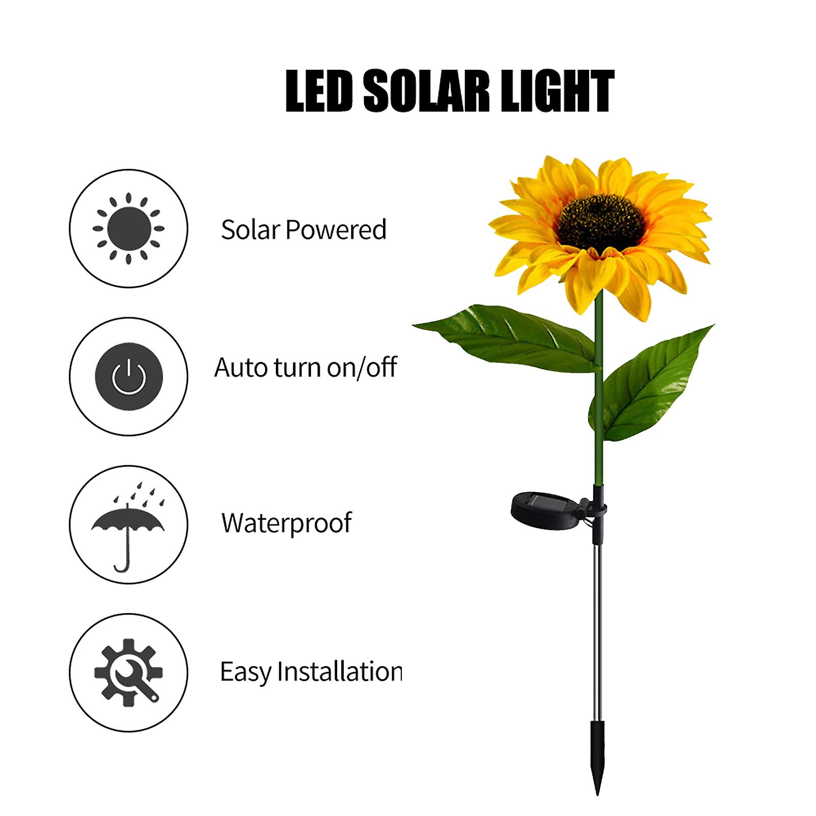 2pcs Solar Flowers Lights Outdoor Sunflower Stakes Lights Warm White Led Landscape Lights Waterproof Artificial Flowers Lights For Pathway Walkway Law