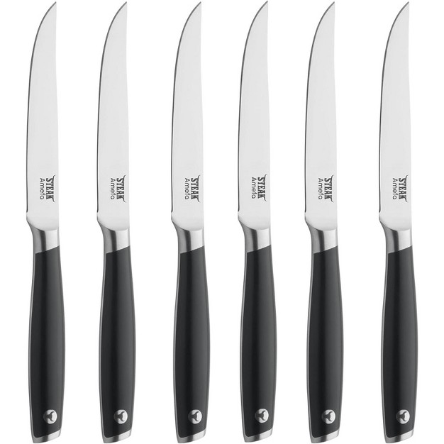 Amefa Tenderloin Steak Knives Set Of 6 Premium High Carbon Mov Stainless Steel Ergonomic Handle Design Straight Edge 5 Inch Blade Steak Knife