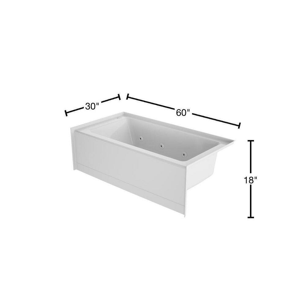 JACUZZI PROJECTA 60 in. x 30 in. Acrylic Right Drain Rectangular Low-Profile AFR Alcove Whirlpool Bathtub with Heater in White R186030WRL1HXW