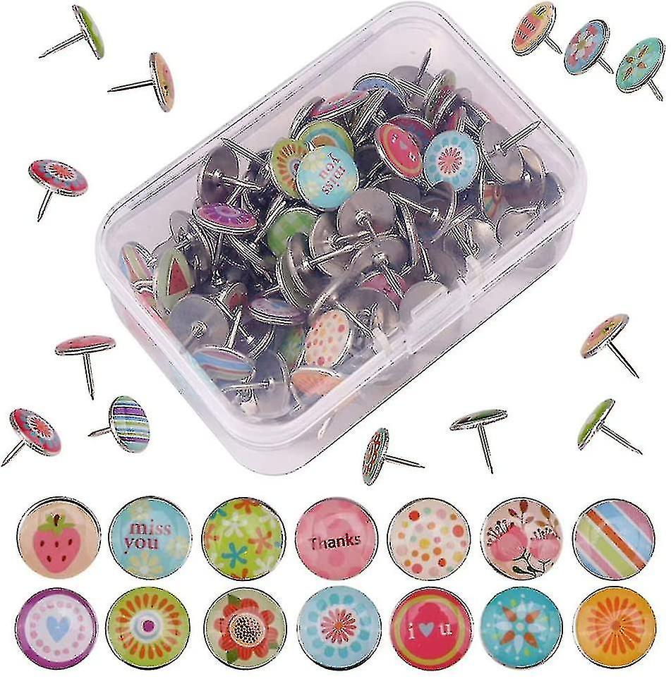 100 Pieces Round Push Pins， Decorative Push Pins， Fashion Creative Cartoon Push