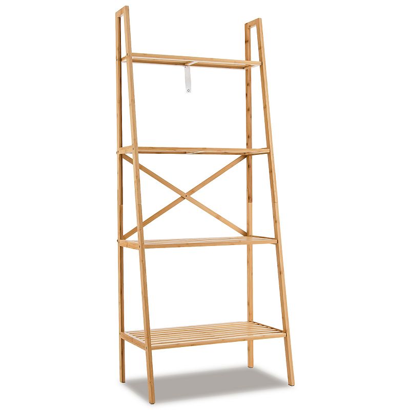 58 Inch 4-Tier Wicker Ladder Bookshelf-Natural