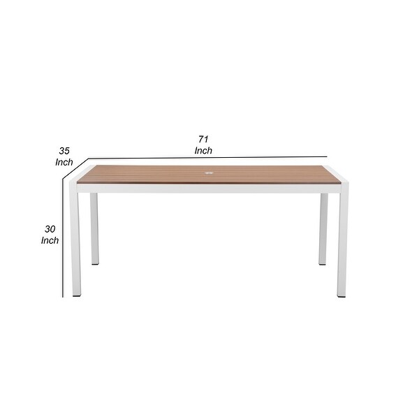 Fifi 71 Inch Outdoor Dining Table，Brown Polyresin Top，White Metal Frame