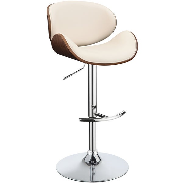 Modern Walnut Bentwood Design Adjustable Stool with Chrome Base