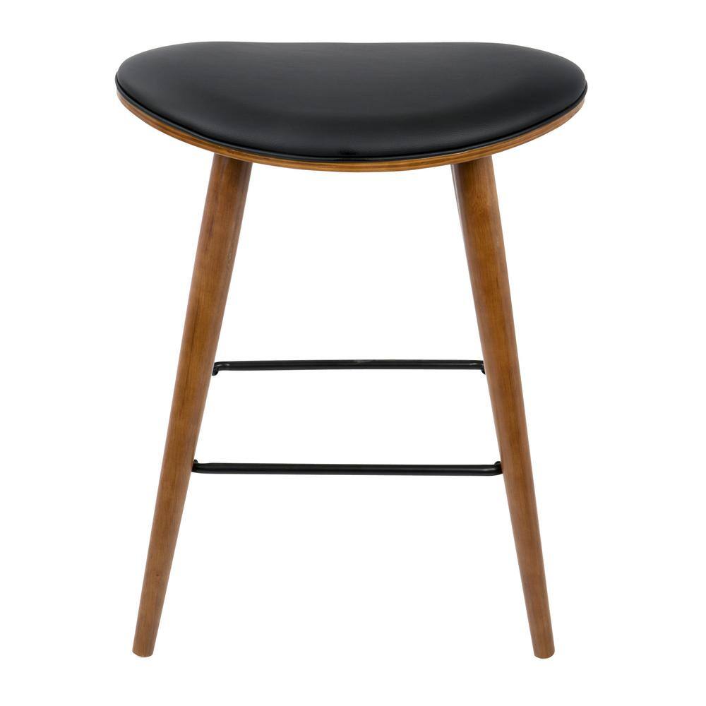 Lumisource Saddle 26 in. Counter Stool in Walnut and Black in Faux Leather (Set of 2) B26-SADL WL+BK2