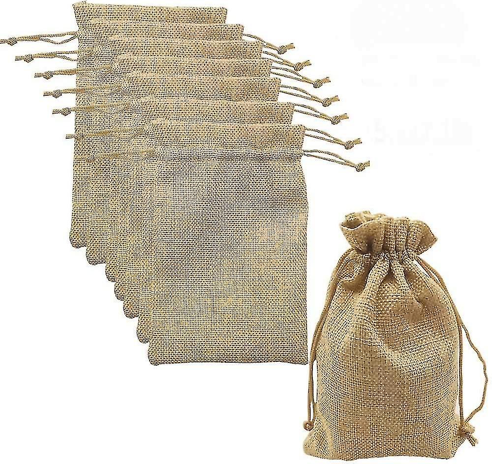 20pcs Heilwiy 5.1inx7.1in Brown Linen Burlap Bag， Mini Lightweight Gift Bags Breathable