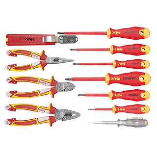 Felo Ergonic 11-Piece VDE Insulated Professional Tools Set - Pliers Screwdrivers Cable Stripper and Voltage Tester 413 911 04