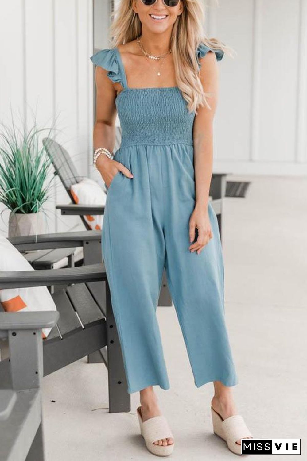 Perfectly Poised Smocked Detail Jumpsuit