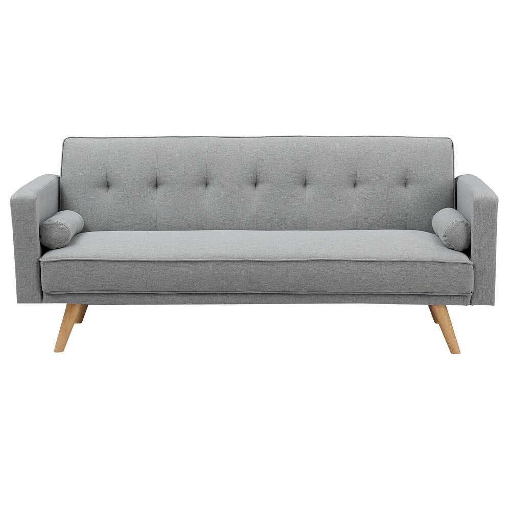 Variable Living Room Sofa Bed Folding Sofa with Adjustable Tufted Back and Round Wooded legs  Dark Gray