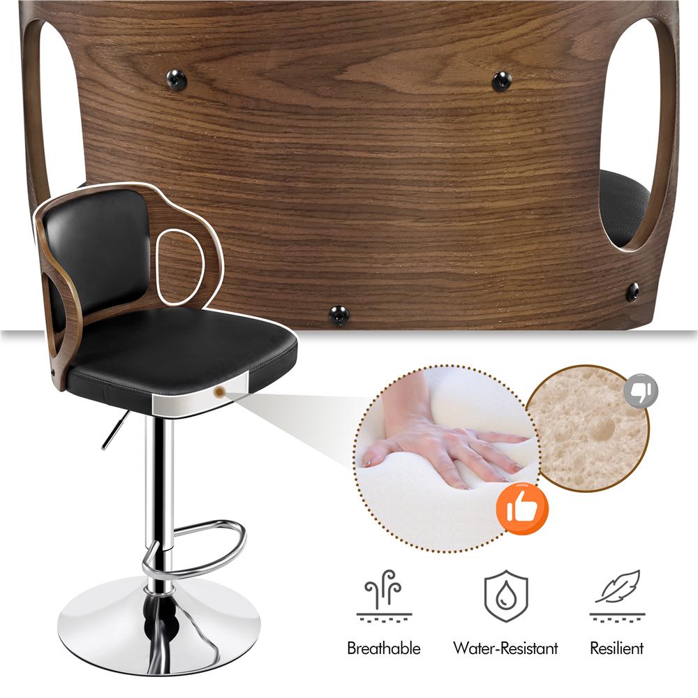 SmileMart Adjustable Walnut Bentwood Faux Leather Bar Stool for Kitchen Counter Home Bar Pub， Black