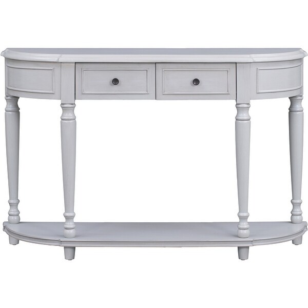 Circular Curved Design Console Table with Shelf and Legs Two Top Drawers