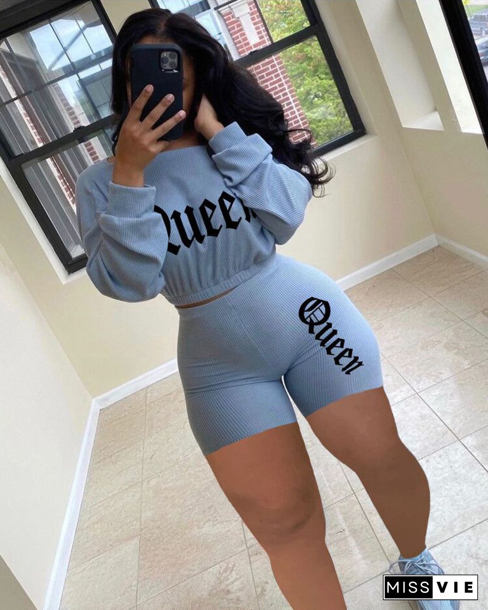 Hot Selling Pit Strip Embroidery Long Sleeve T-shirt Shorts Set