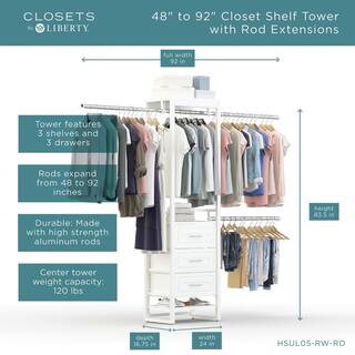 CLOSETS By LIBERTY 48 in. W - 92 in. W White Closet Drawer Tower with Rod Extensions Wood Closet System HSUL05-RW-RO