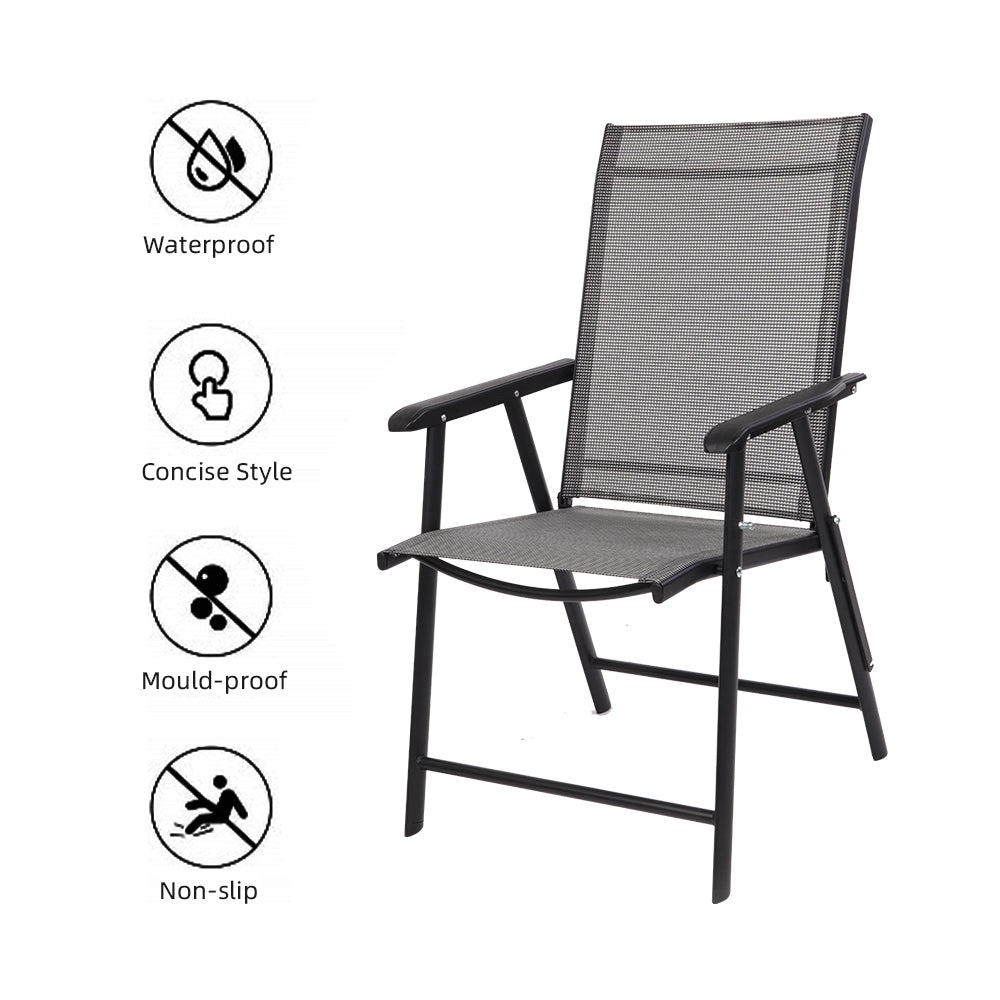 VINGLI Upgraded Version Single 1 Folding Chairs with Arms, Portable Patio Chairs for Outdoor & Indoor, Sling Back Chairs for Lawn, Pool, Courtyard, Balcony & Garden (Grey)