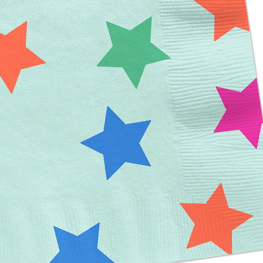 Hallmark  Colorful Stars on Aqua Dinner Napkins, Set of 16