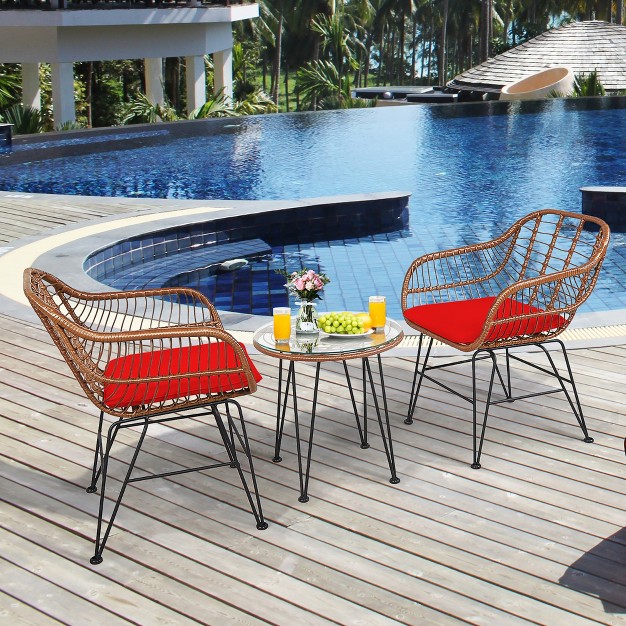 Costway 3pcs Patio Rattan Bistro Set Coffee Table Armchair Garden