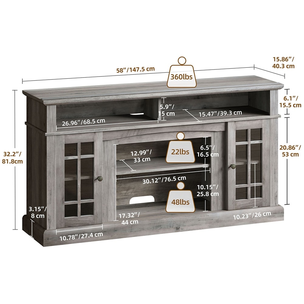 Farmhouse TV Stand for 65'' Media Console Table Entertainment Center   58 inches in width