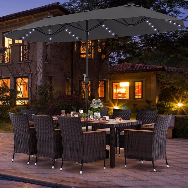 Costway 11 PCS Patio Dining Set with 15ft DoubleSided Patio Umbrella