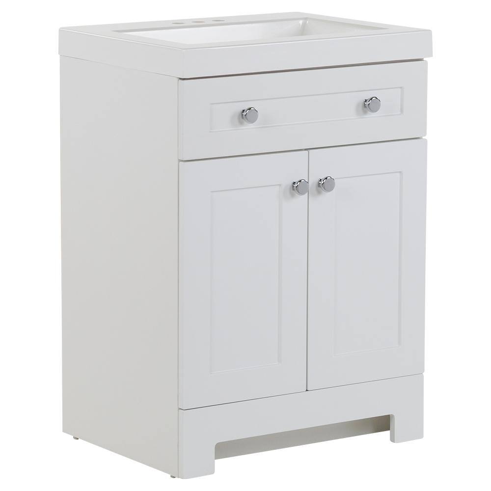 Glacier Bay Everdean 24.5 in. W x 18.8 in. D x 34.4 in. H Freestanding Bath Vanity in White with White Cultured Marble Top EV24P2-WH