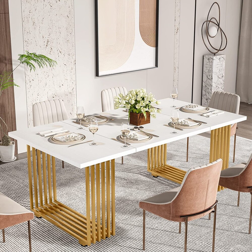 Modern Dining Table for 6 8 People  70.8 Inches White Kitchen Table