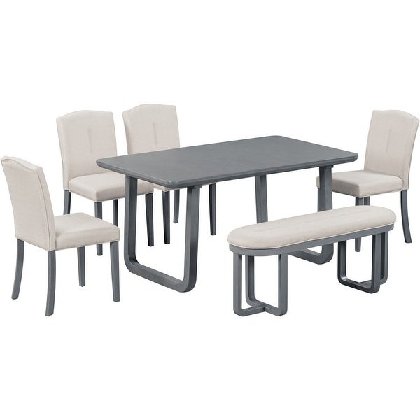 6-piece kitchen table， rectangular dining table， 4 upholstered chairs and benches， foam covered backrest and cushions