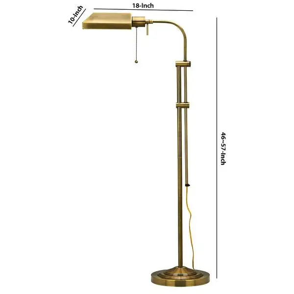 Metal Rectangular Floor Lamp with Adjustable Pole, Gold