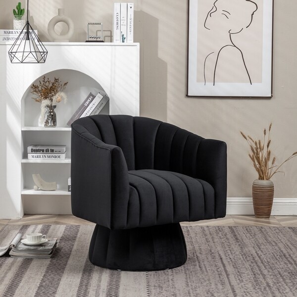 SEYNAR Modern Glam Velvet Upholstered Swivel Accent Arm Barrel Chair for Living Room